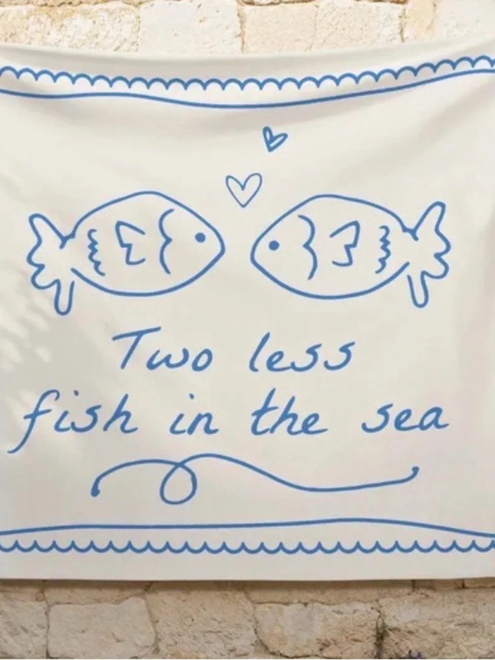 Decorative White & Blue 'Two Less Fish in the Sea' shower banner